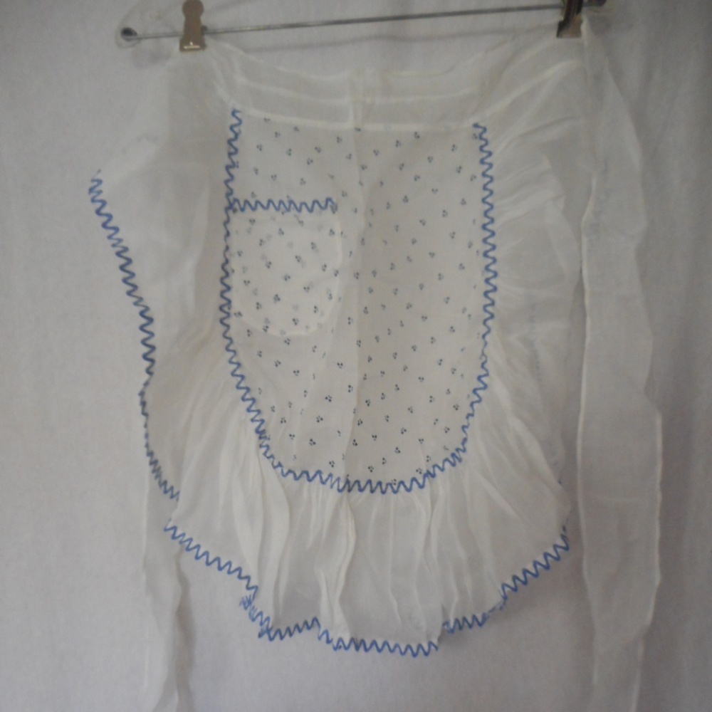 Vintage sheer blue white Half Apron  bows